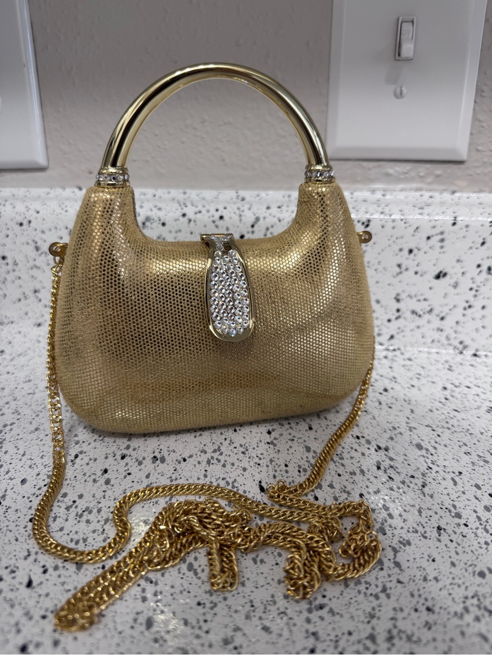 Everything Clutch Bag Gold with Crystal Clasp Closure